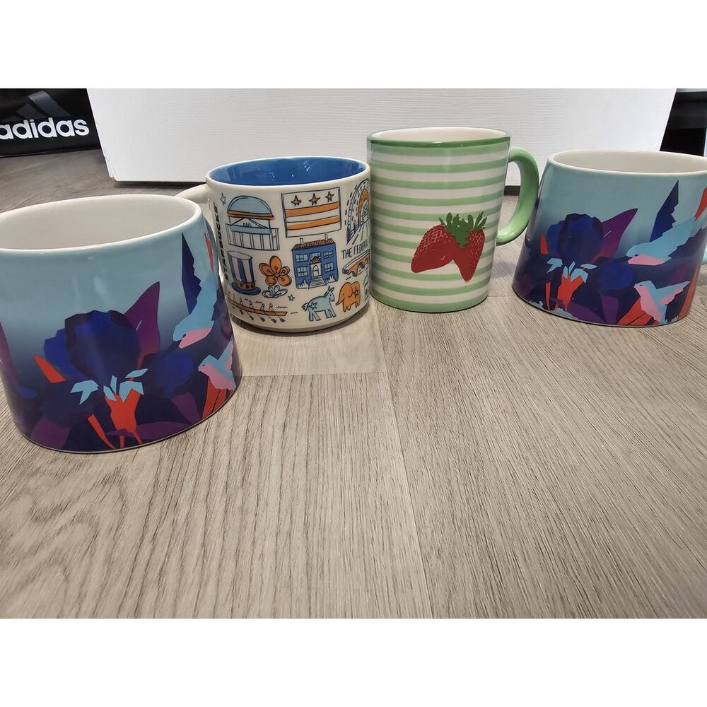 Collectible Lot of 4 Starbucks Coffee Mugs - Various Designs & Colors